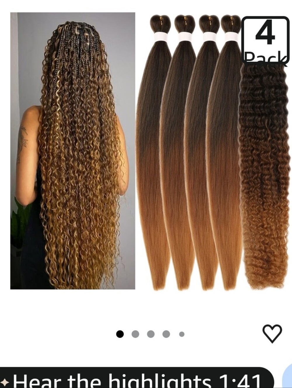 NWT Ombre Black Brown Braiding Hair Pre stretched Italian Curls Braiding Hair